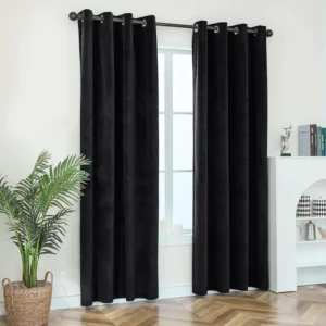 Black Plain Velvet Curtains(Two panels)