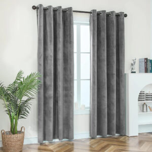 Gray Plain Velvet Curtains(Two panels)