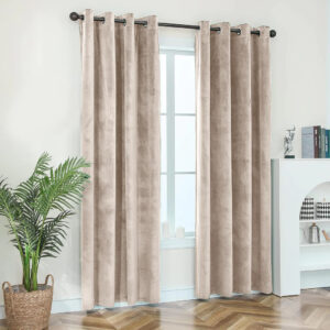 Cream Plain Velvet Curtains(Two panels)
