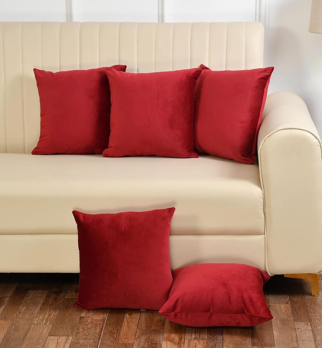 Plain Velvet Cushion Covers 5 pic,s set - Image 4
