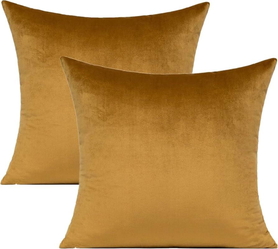 Golden 16x16" Plain Velvet Cushion Covers