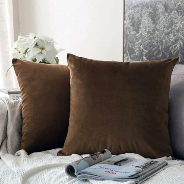 Brown 16x16" Plain Velvet Cushion Covers