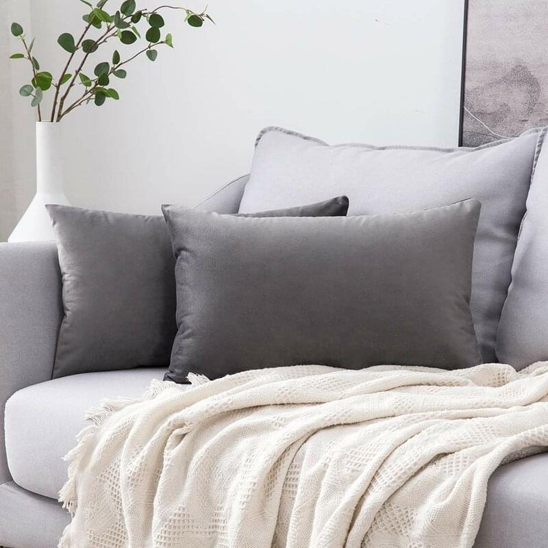 Gray Velvet Fabric Plan Pillow Cover 2 PCs