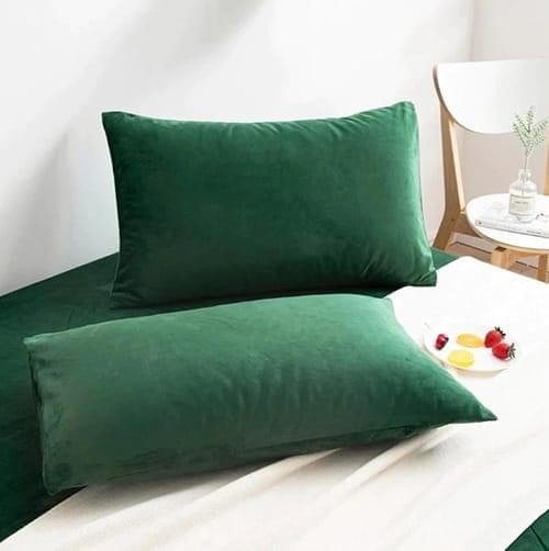 Green Velvet Fabric Plan Pillow Cover 2 PCs