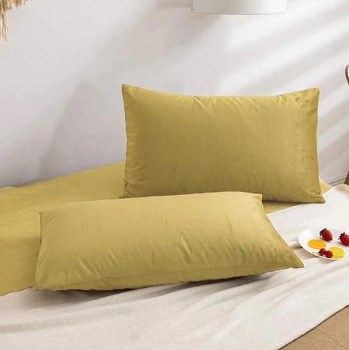 Yellow Velvet Fabric Plan Pillow Cover 2 PCs