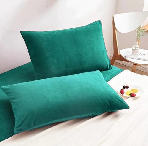 Light Green Velvet Fabric Plan Pillow Cover 2 PCs
